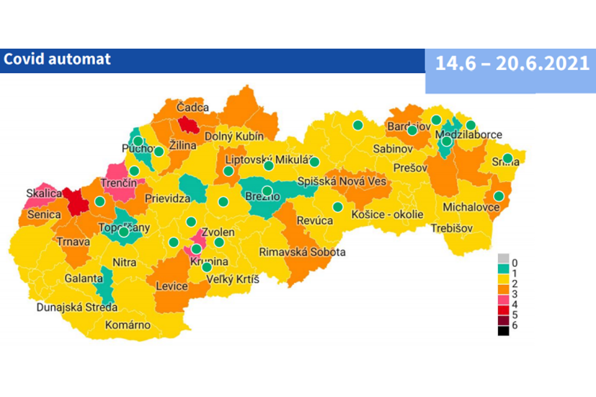 Aktualizácia mapy rizikovosti okresov od 17. júna 2021